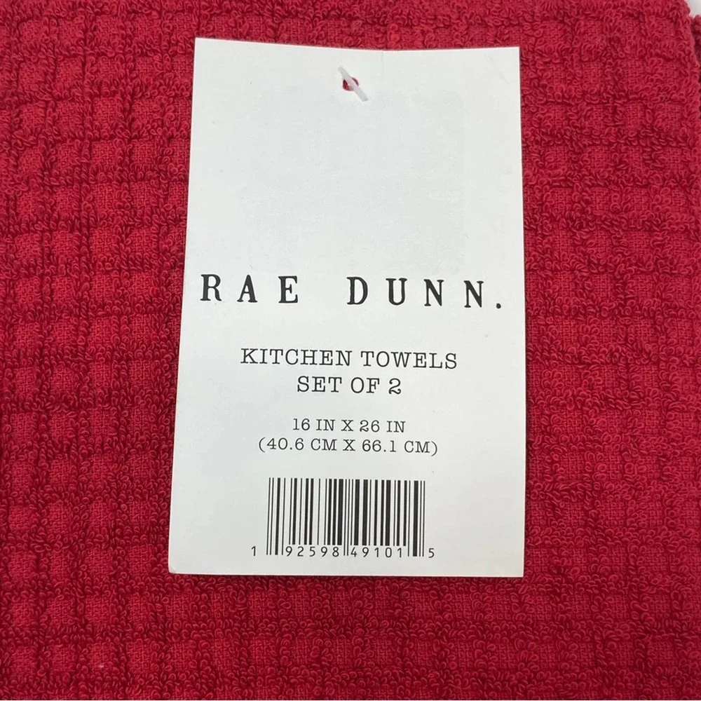 Rae Dunn JOY & PEACE Red Holiday Kitchen Towel Set‎ NEW